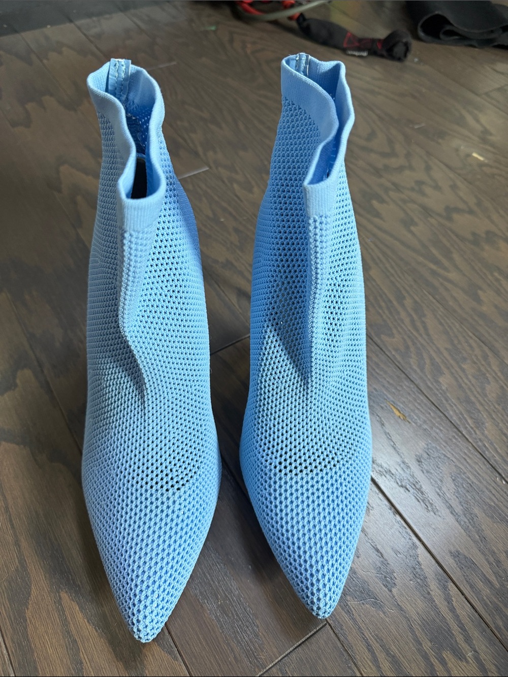 Knit Pointed Toe Sock Boots in Light Blue